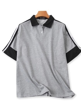 翻领拼色POLO衫夏季新款宽松短袖显瘦男士外单宽松T恤衫上衣09141