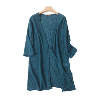 7分袖 开衫 春季 女休闲薄上衣L 新款 罩衫 外贸针织披肩 中长款