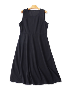 圆领无袖连衣裙 夏季新款A字黑色时尚女套头显瘦中长款裙子 08572