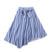 不规则时尚 A字宽松女中长款 裙子18314 新款 半松紧腰条纹半身裙夏季