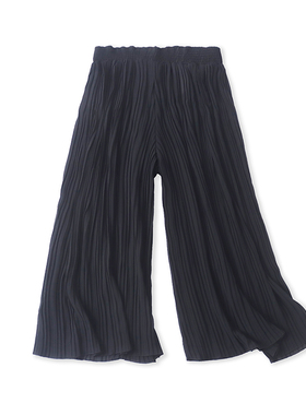 松紧腰百褶阔腿 纯色休闲直筒裙裤 夏季新款百搭女甩腿裤子 16424