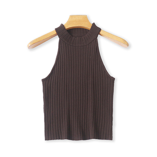 立领无袖 弹力修身 背心 新款 显瘦毛衣马甲女打底上衣03211 夏季 时尚