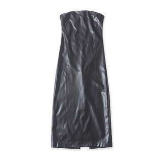 欧美气质PU皮抹胸连衣裙 春秋款性感时尚女开叉修身长款裙子12094