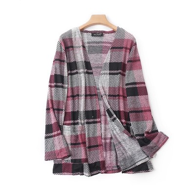 宽松格子开衫长袖针织披肩时尚女