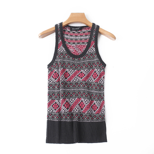 女装 显瘦打底背心 春秋无袖 上衣I 套头宽松针织衫 V领钩花马甲