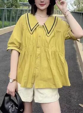 短袖翻领衬衫 夏季新款宽松休闲女衬衣百搭时尚纽扣开衫上衣25023