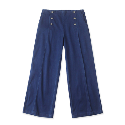 春秋女士半松紧腰阔腿牛仔裤