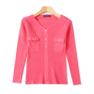 外贸V领长袖针织衫修身弹力时尚