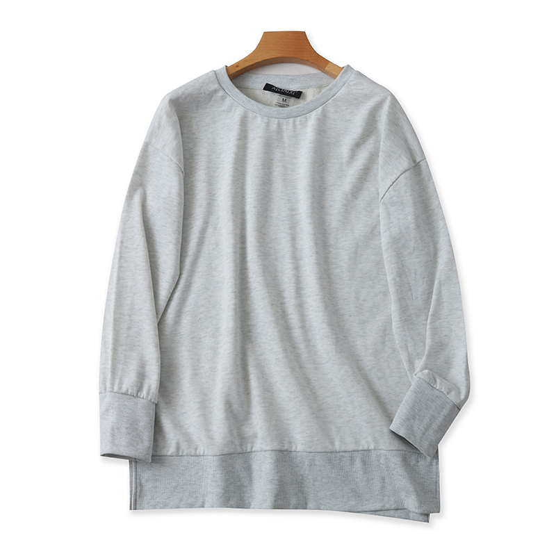 外贸圆领毛圈卫衣 春秋新款长袖时尚开叉打底衫 女套头上衣 15414