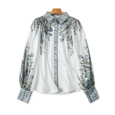 爱丽爱熙宽松纽扣开衫长印花衬衫