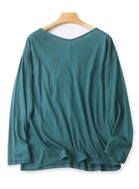 露背长袖T恤衫 春秋新款外贸女打底衫 宽松显瘦圆领套头上衣16522