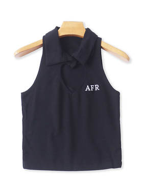 翻领镂空刺绣小衫 夏季新款无袖短款显瘦T恤衫 女打底衫上衣03282