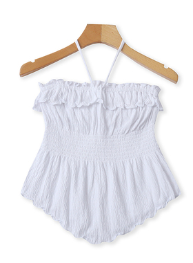 外贸棉系带抹胸夏季新款时尚木耳边背心 女甜美套头无袖上衣17133