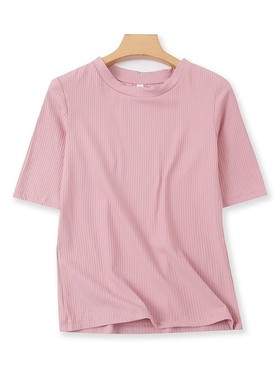 圆领针织短袖T恤衫 夏季新款弹力打底体恤衫外贸女显瘦上衣 17094