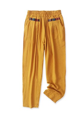 外贸松紧腰拼色萝卜裤 春夏新款薄款拼接宽松休闲女小脚裤子10273