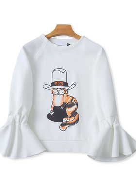 圆领卡通喇叭袖卫衣 春秋新款外贸宽松休闲T恤女打底衫上衣 14332