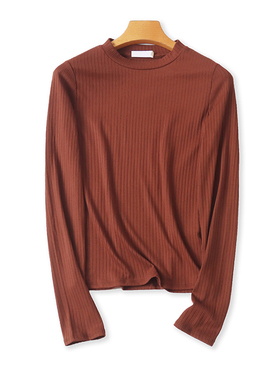 立领针织T恤衫 春秋新款长袖百搭显瘦体恤 女打底衫外贸上衣12213