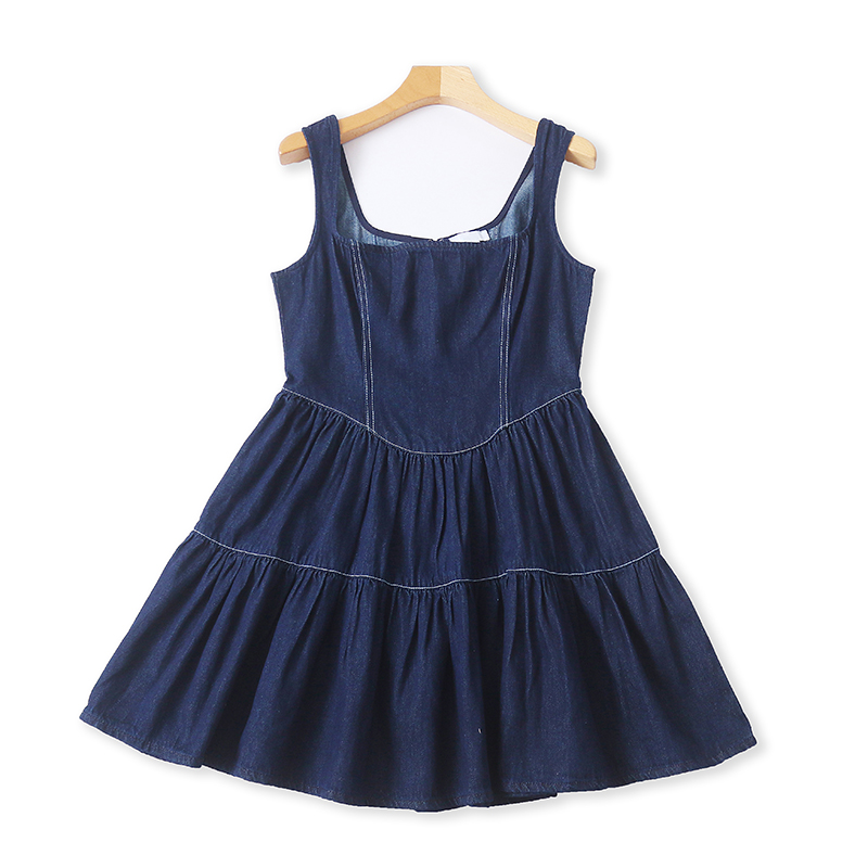 外贸牛仔背带连衣裙春秋新款时尚女A字显瘦拼接吊带背心裙子10113