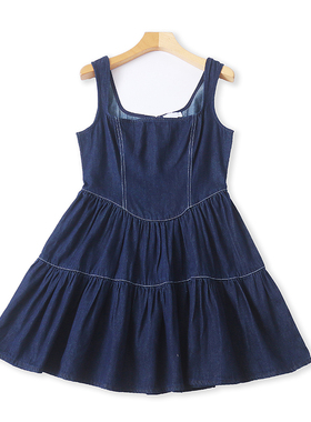 外贸牛仔背带连衣裙春秋新款时尚女A字显瘦拼接吊带背心裙子10113