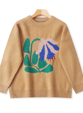 圆领加厚钩花针织毛衣 秋冬新款长袖时尚女套头显瘦保暖上衣07011