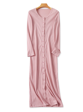 圆领针织修身连衣裙 女春秋新款纽扣开衫显瘦百搭弹力长裙子06012