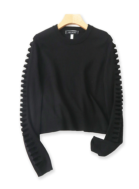 圆领针织镂空毛衣 春秋新款长袖弹力打底衫 女套头显瘦上衣 17133