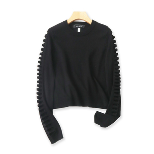 女套头显瘦上衣 圆领针织镂空毛衣 弹力打底衫 长袖 17133 春秋新款