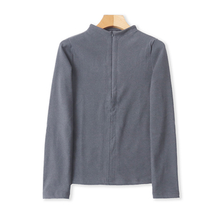 德绒小立领拉链上衣春秋新款长袖时尚女套头半开领打底T恤衫16394