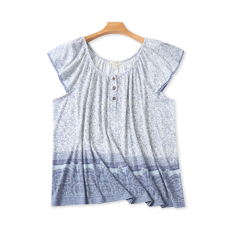 外贸一字肩印花T恤衫夏季新款百搭弹力女套头宽松打底衫上衣17402