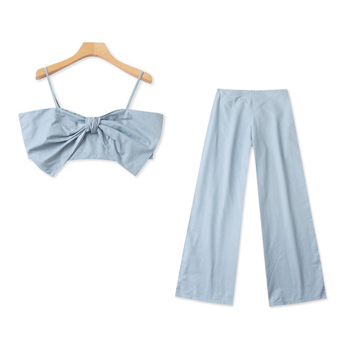 春夏甜美蝴蝶结吊带阔腿两件套