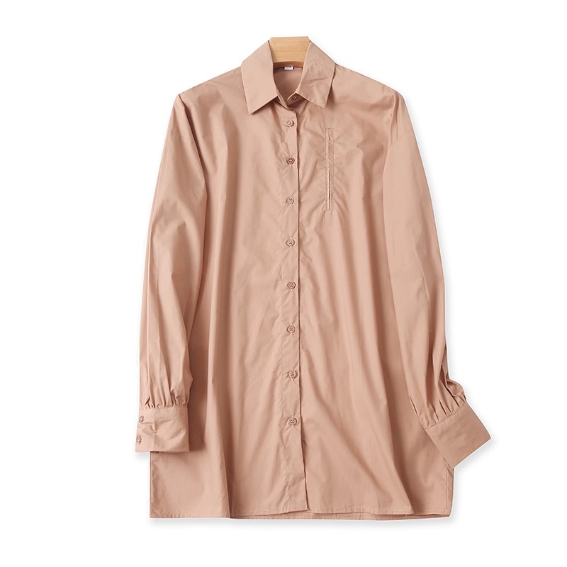 中长款翻领衬衫 春秋新款男女宽松大板显瘦衬衣长袖开衫上衣C/8-3