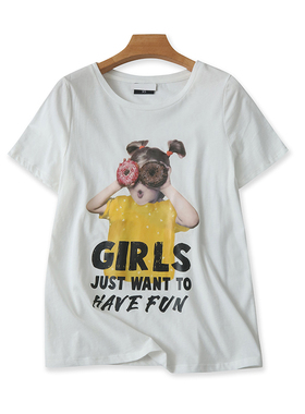 棉圆领印花人物T恤衫 夏季新款短袖体恤衫 时尚休闲打底上衣25024