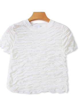 外贸圆领褶皱短袖T恤衫 夏季新款时尚女打底衫宽松弹力上衣 16124