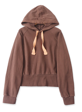 外贸棉质连帽毛圈卫衣 春秋新款宽松纯色毛衫女短款外套上衣06034