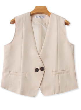 外贸V领西装马甲 春秋新款无袖外套 时尚背心女宽松休闲上衣06403