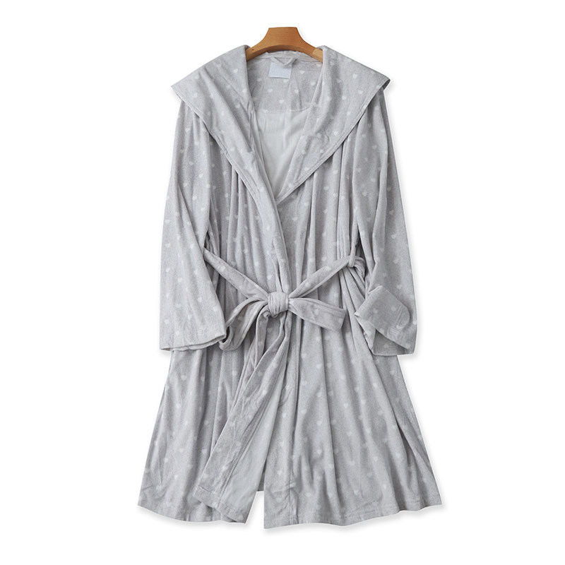 翻领爱心绒睡衣 春秋新款中长款系带睡袍 百搭浴袍女家居服 04291,女士内衣/男士内衣/家居服,睡袍/浴袍,淘宝优惠券,粉丝福利购,淘宝优惠卷