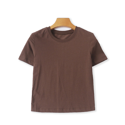 外贸圆领短款T恤衫修身短袖纯色