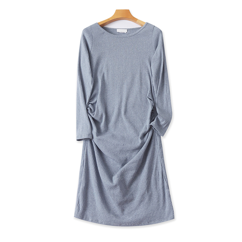 百搭针织收褶连衣裙中长款