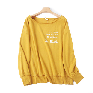 女上衣E 毛边圆领字母卫衣春季 套头T恤宽松休闲打底衫 长袖 新款