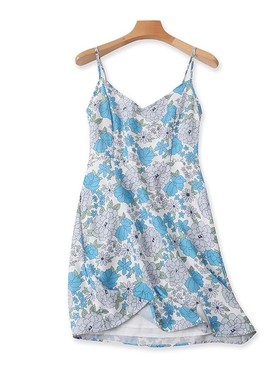 吊带碎花连衣裙 夏季新款A字裙 百搭显瘦女士宽松中长款裙子04294