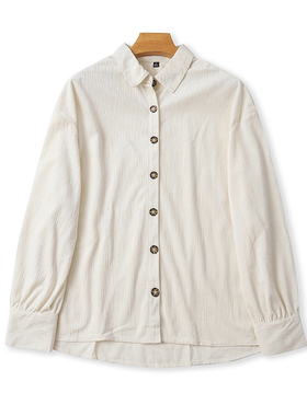 外贸翻领长袖衬衫 春秋新款时尚衬衣女纽扣开衫休闲宽松上衣21084