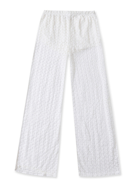 外贸松紧腰蕾丝钩花休闲裤 春秋新款时尚气质女微透宽松裤子11464