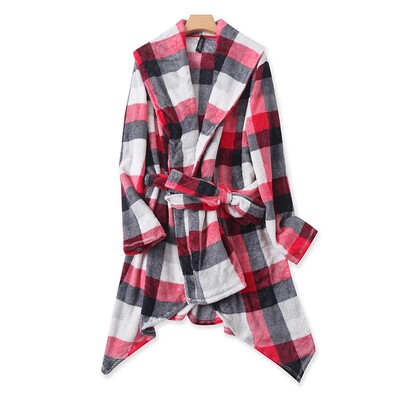 爱熙爱熙格子系带睡袍睡袍中长款