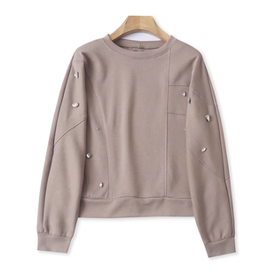 卫衣 外套女长袖 春秋新款 打底衫 上衣11054 时尚 外贸圆领订钻蝙蝠衫