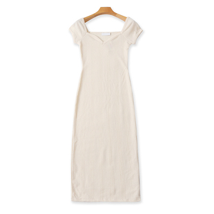 外贸针织短袖连衣裙 夏季新款长款修身百搭时尚气质女包臀裙17403