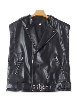 PU皮圆领机车马甲 夏季新款工装显瘦宽松无袖马夹男女上衣潮06514