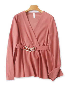 外贸V领小衫 百搭时尚女打底衫 宽松休闲春夏新款T恤 A字上衣0821