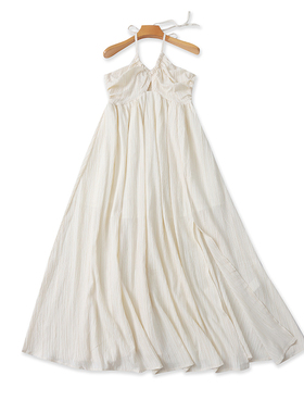 时尚吊带抹胸连衣裙夏季新款A字沙滩露背女套头挂脖长款裙子12512