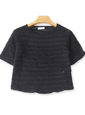 圆领镂空短袖T恤衫 夏季新款宽松休闲短款体恤衫 女外贸上衣16073