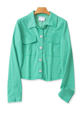 翻领短款长袖外套 春秋新款纽扣开衫衬衫外贸休闲宽松女上衣01034